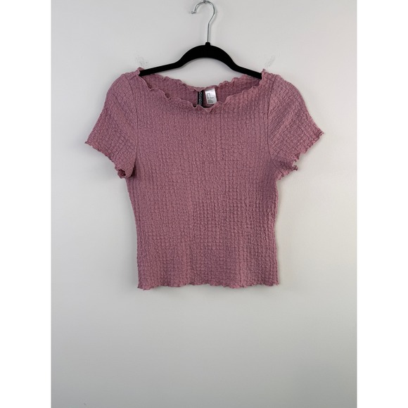 H&M Divided Tops - H&M Divided Crinkle Top Mauve Pink Women's Size Medium Short Sleeve